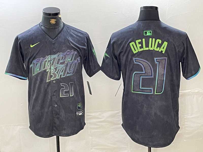 Mens Tampa Bay Rays #21 Jonny DeLuca Number Charcoal 2024 City Connect Limited Stitched Jersey1